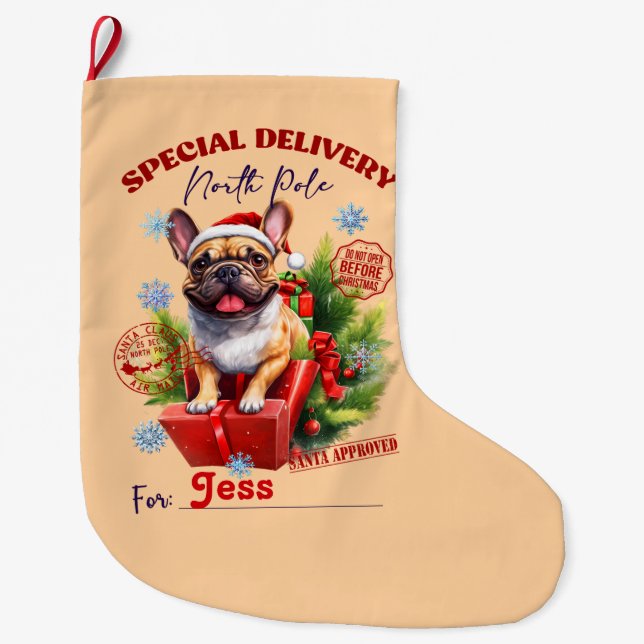 French Bulldog North Pole Delivery Large Christmas Stocking (Front)