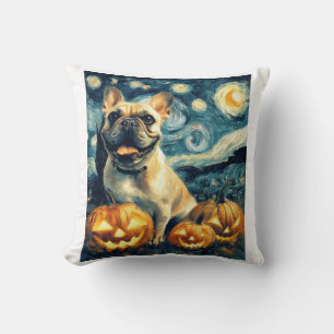 French Bulldog of van gogh starry night halloween Cushion