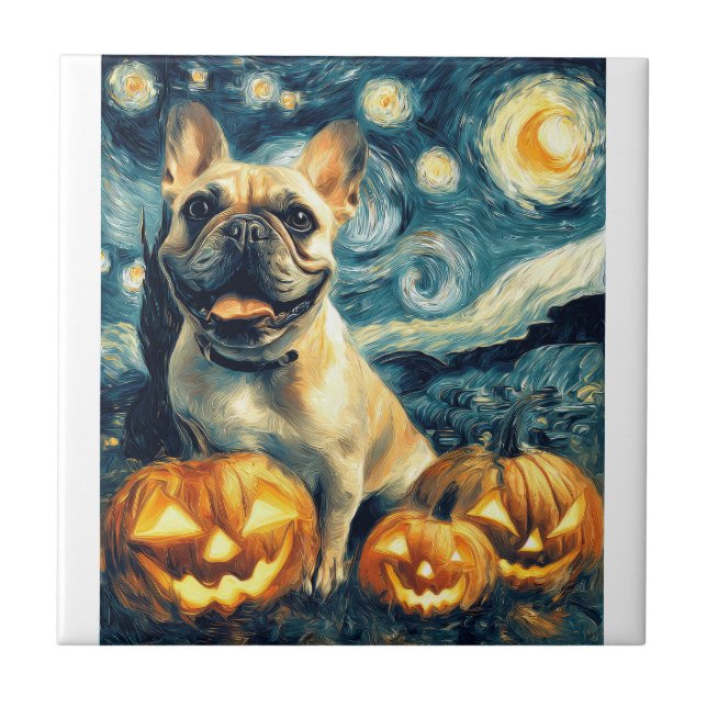 French Bulldog of van gogh starry night halloween  Tile (Front)