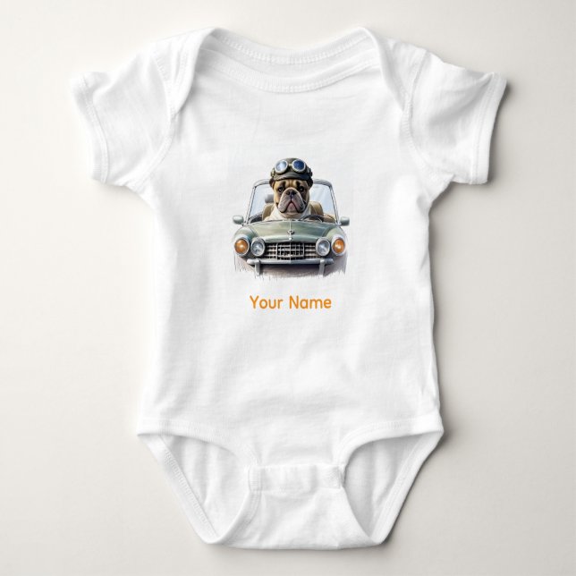 French Bulldog Oldtimer Bulldog Father's Day Baby Bodysuit (Front)