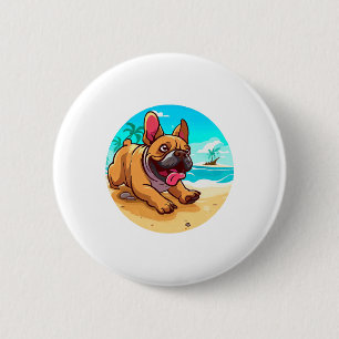 French Bulldog on a Beach 6 Cm Round Badge