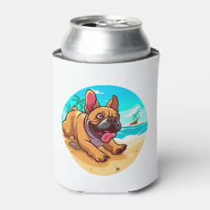 French Bulldog on a Beach Can Cooler