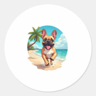 French Bulldog on a Beach Classic Round Sticker