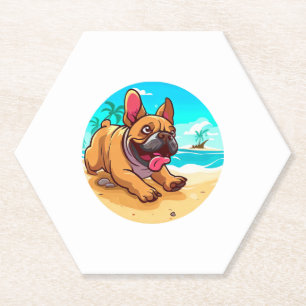 French Bulldog on a Beach Paper Coaster