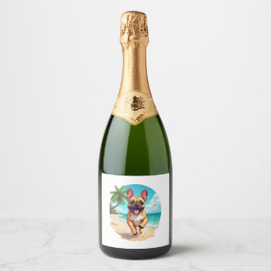 French Bulldog on a Beach Sparkling Wine Label