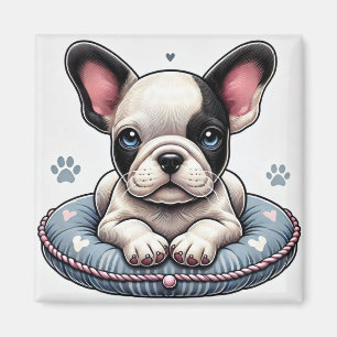 French Bulldog on a Heart-Themed Cushion Magnet