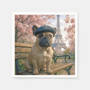 French Bulldog On a Paris Park Bench Napkin