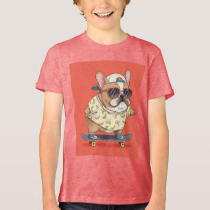  French Bulldog on a Skateboard, by Natasha Us   Tri-Blend Shirt