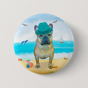 French Bulldog on Beach 6 Cm Round Badge