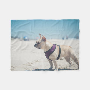 French Bulldog On Beach Fleece Blanket