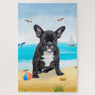 French Bulldog on Beach Jigsaw Puzzle