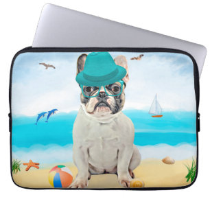 French Bulldog on Beach Laptop Sleeve
