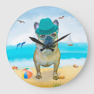 French Bulldog on Beach Large Clock