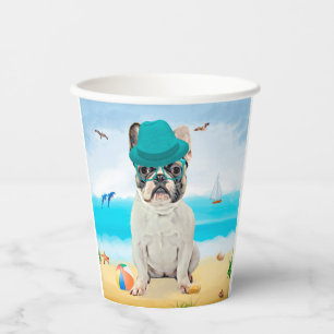French Bulldog on Beach Paper Cups