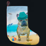 French Bulldog on Beach Small Christmas Stocking<br><div class="desc">Cute dog sitting on beach is a perfect gift idea for someone who love this dog breed.</div>