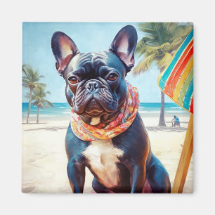 French Bulldog on Beach, summer gift for dog lover Magnet