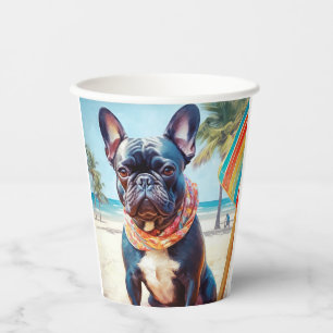 French Bulldog on Beach, summer gift for dog lover Paper Cups