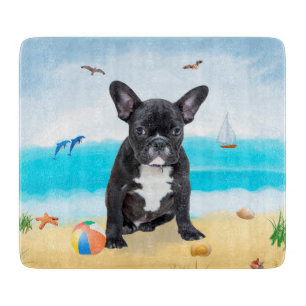French Bulldog on Beach Throw Pillow Cutting Board