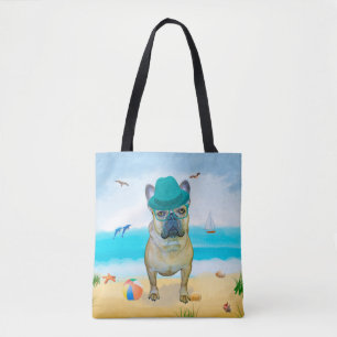 French Bulldog on Beach Tote Bag