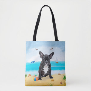 French Bulldog on Beach Tote Bag