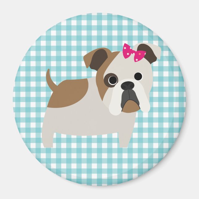 French Bulldog on Blue and White Gingham Design Magnet (Front)