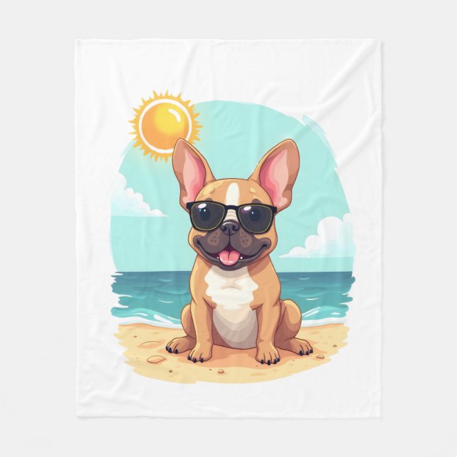 French Bulldog on Vacation Fleece Blanket (Front)