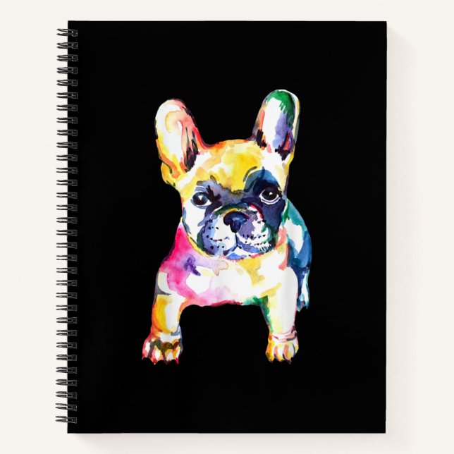 French Bulldog Original Watercolor Drawing Gift Notebook (Front)
