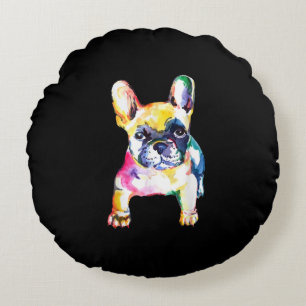 French Bulldog Original Watercolor Drawing Gift Round Cushion