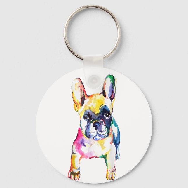 French Bulldog Original Watercolor Hand Drawing Key Ring (Front)