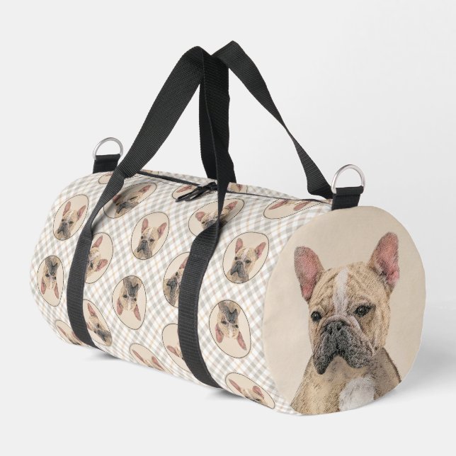 French Bulldog Painting Fawn Cute Original Dog Art Duffle Bag (Left Corner)