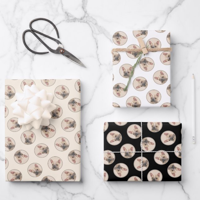 French Bulldog Painting Fawn Cute Original Dog Art Wrapping Paper Sheet (Front)
