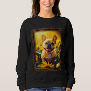 French Bulldog Painting Frenchie Sunflower Flower  Sweatshirt