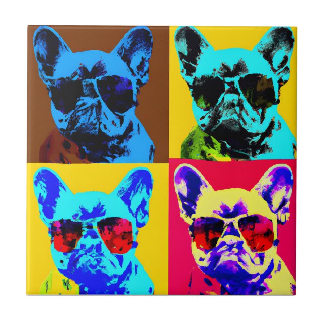French bulldog painting in pop art style  tile (Front)
