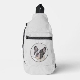 French Bulldog Painting White Black Pied Dog Art Sling Bag