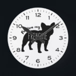 French Bulldog Pardon My Frenchie Round Clock<br><div class="desc">A cool wall clock for the home or office. Black French Bulldog Silhouette. "Pardon My Frenchie." Makes an original gift for French Bulldog lovers. Check out Jenn’s Doodle World for even more novelty clocks and dog breed themed home decor.</div>