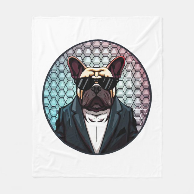 French Bulldog Party Man Fleece Blanket (Front)