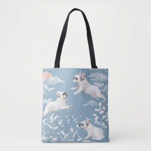 French Bulldog Pastel Colour White Flowers Tote Bag