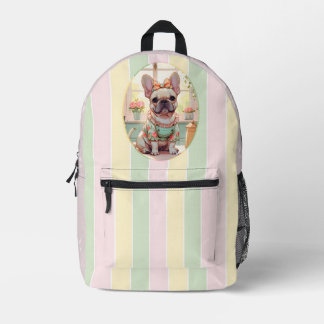 French Bulldog Pastel Lines Cottagecore Printed Backpack