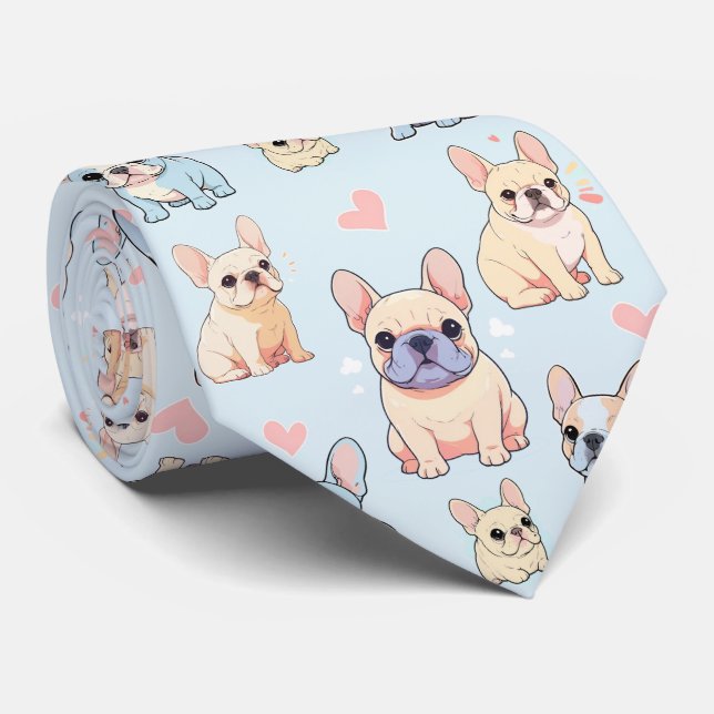 French Bulldog Pastel Pattern Tie (Rolled)