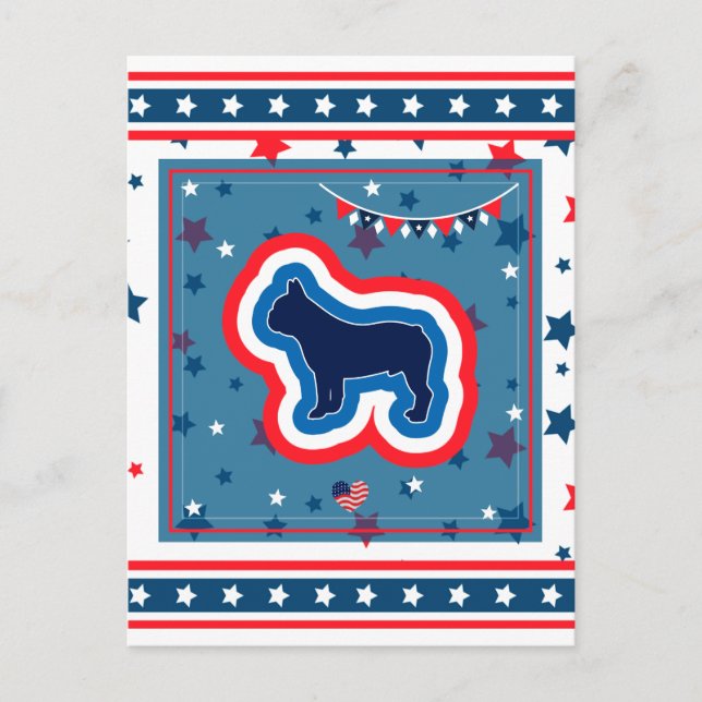 French Bulldog Patriotic Red White Blue 4th July Holiday Postcard (Front)