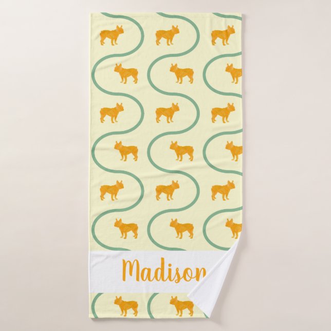 French Bulldog Pattern Custom Name Frenchie Mum Bath Towel (Bath Towel)