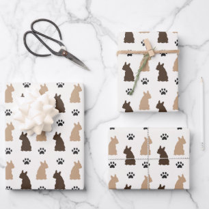 French Bulldog Pattern Neutral Earth Tones Wrapping Paper Sheet