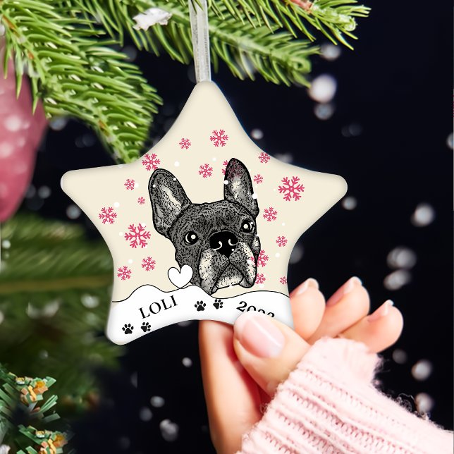 French Bulldog Personalised Hand Drawing Ceramic Tree Decoration (Creator Uploaded)