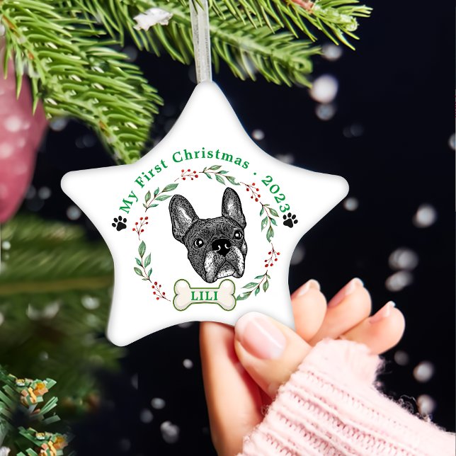French Bulldog Personalised Hand Drawing Ceramic Tree Decoration (Creator Uploaded)