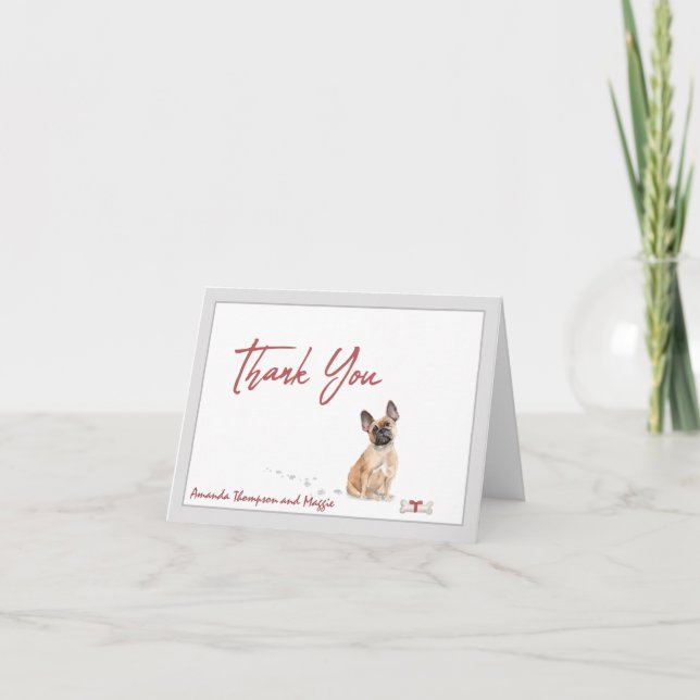 French Bulldog Pet Dog Personalise Bone Ribbon   Thank You Card (Front)