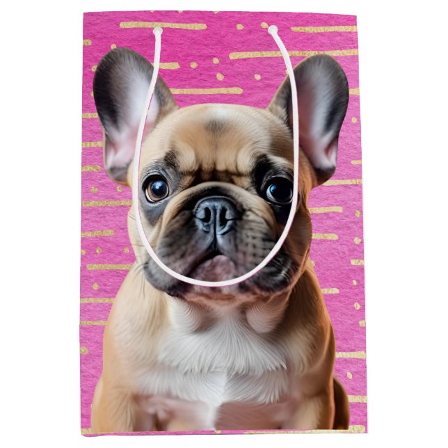 French Bulldog Pink Party Sweet Puppy Dog Medium Gift Bag (Front)