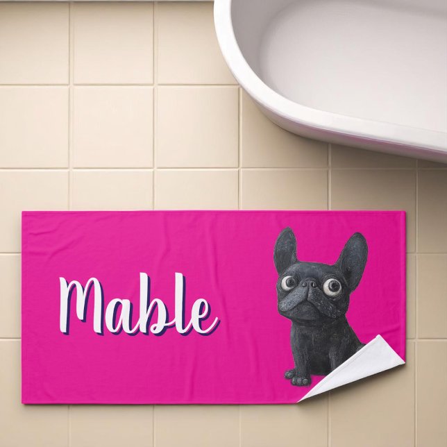 French Bulldog Pink personalised dogs Bath Towel (Creator Uploaded)