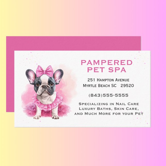 French Bulldog Pink Pet Groomer Spa  Business Card (Creator Uploaded)
