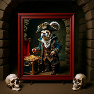 French Bulldog Pirate Blue Gold Coat Poster