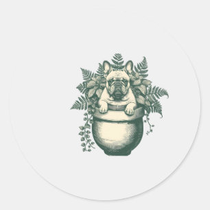 French Bulldog Plant Lover Gift Classic Round Sticker